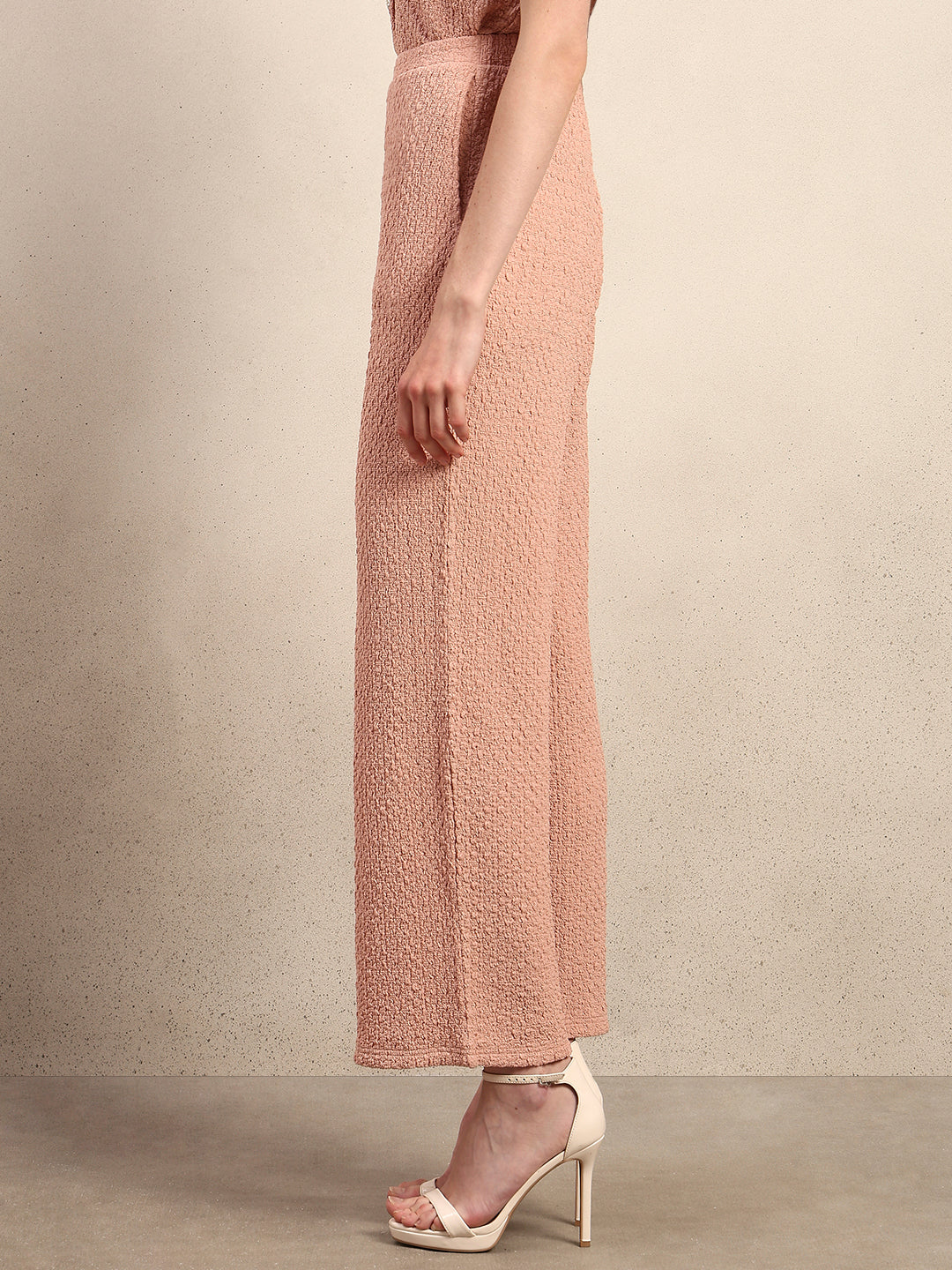 Wide Leg Textured Pants - Pink