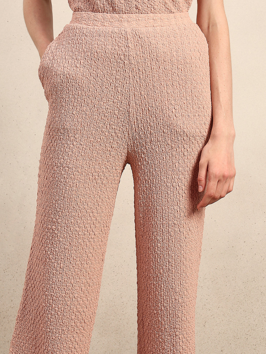 Wide Leg Textured Pants - Pink