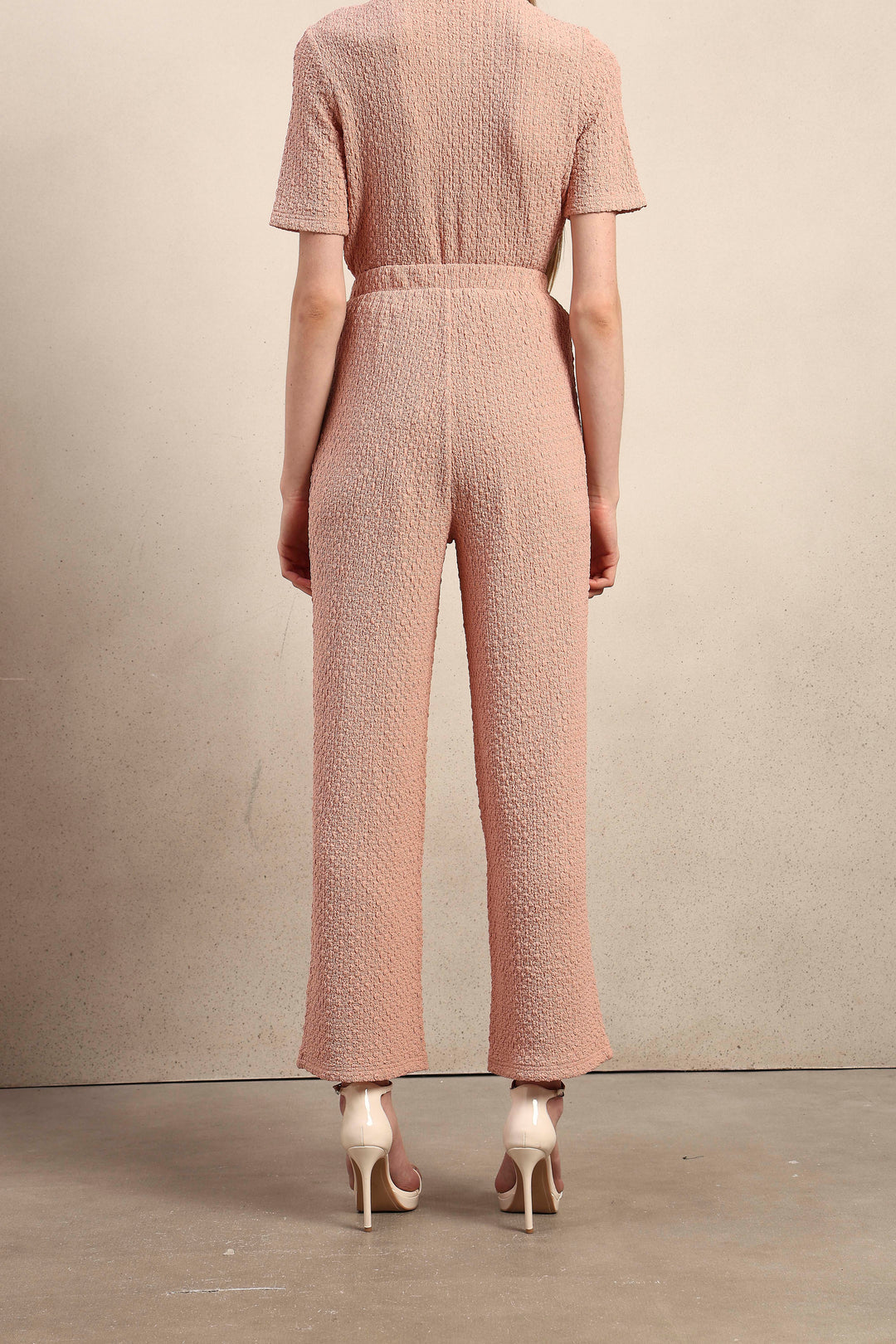 Wide Leg Textured Pants - Pink