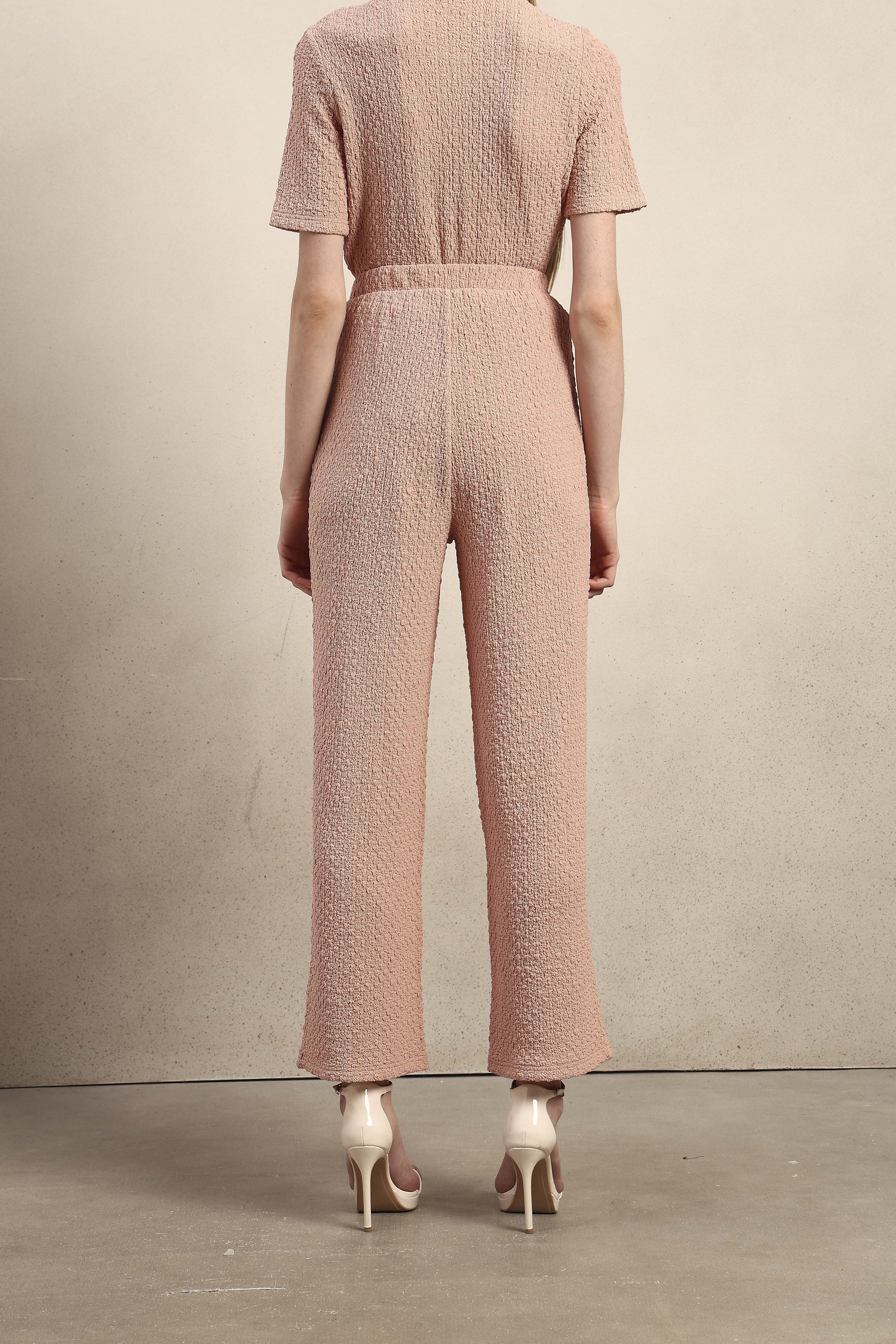 Wide Leg Textured Pants - Pink