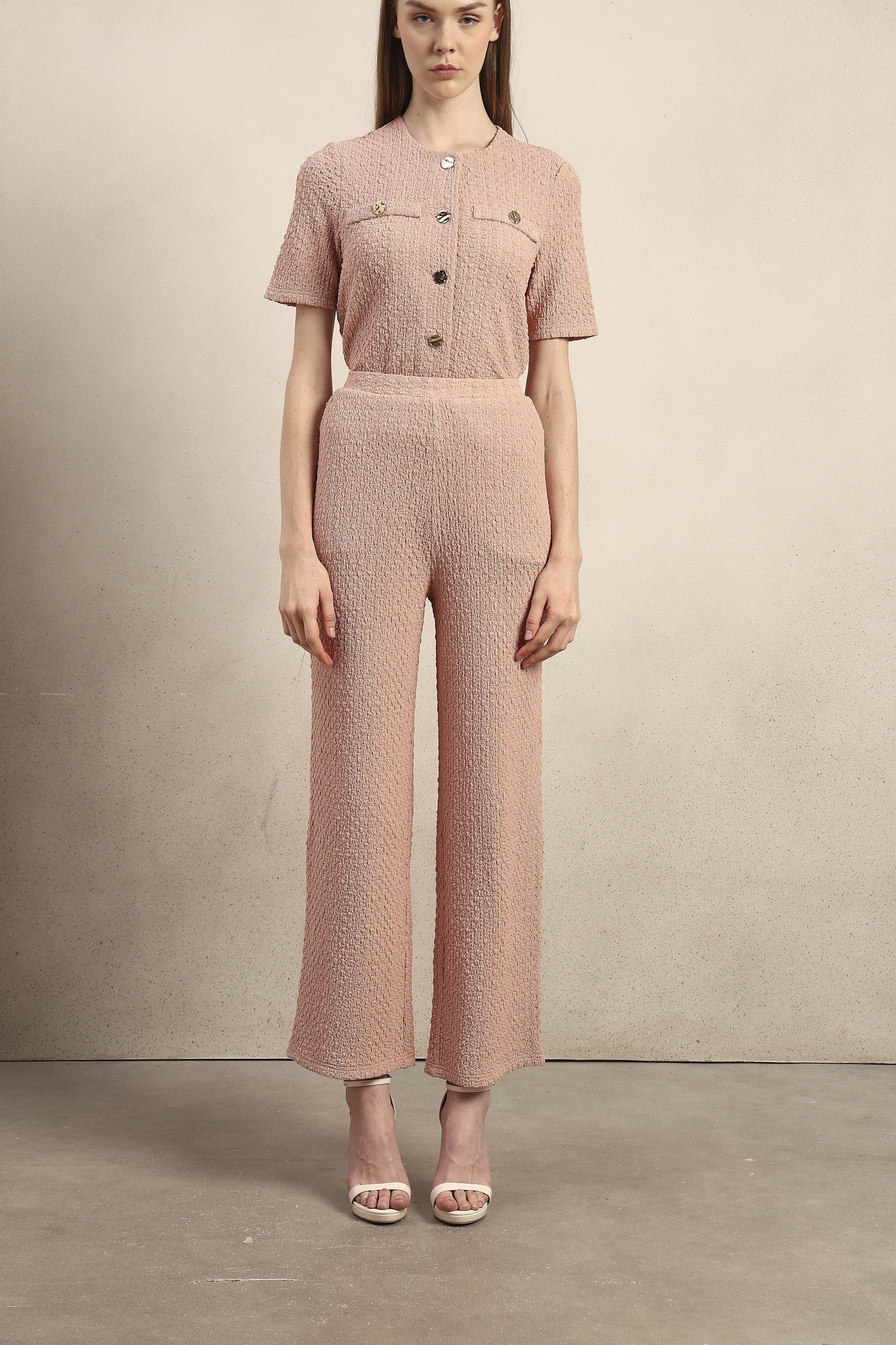 Wide Leg Textured Pants - Pink