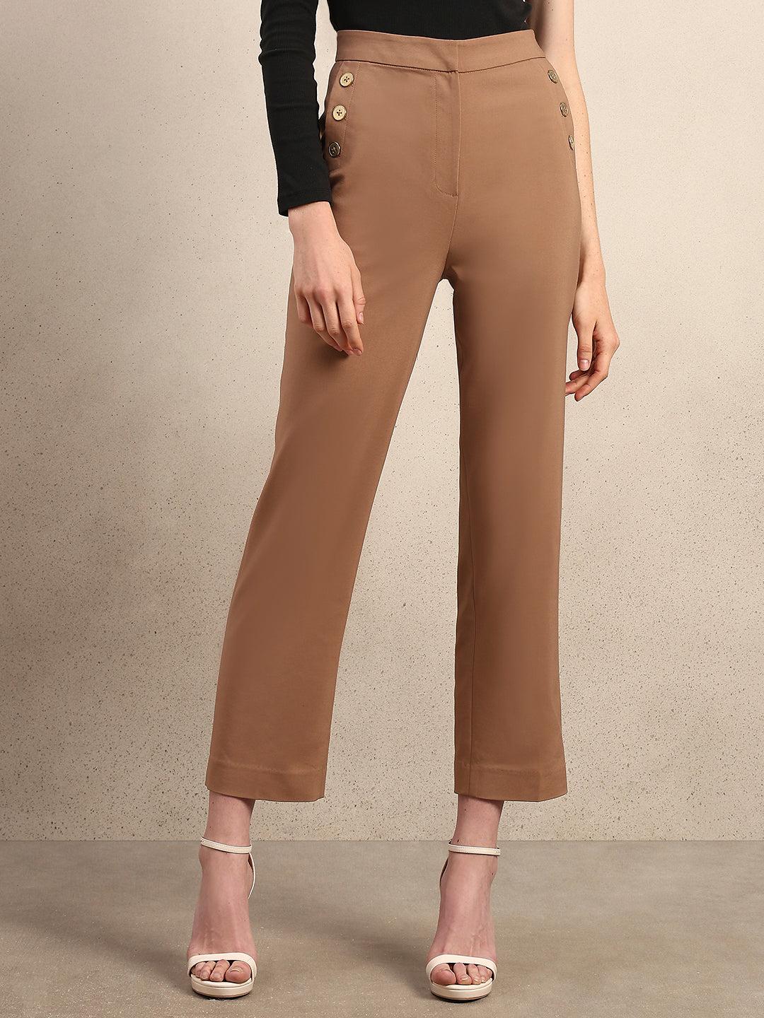 Button Detail High Rise Pants