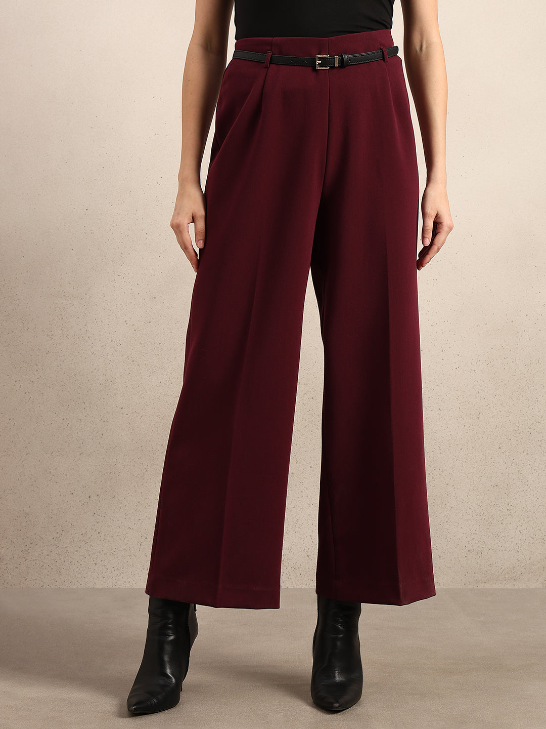 Wide Leg Maroon Pants