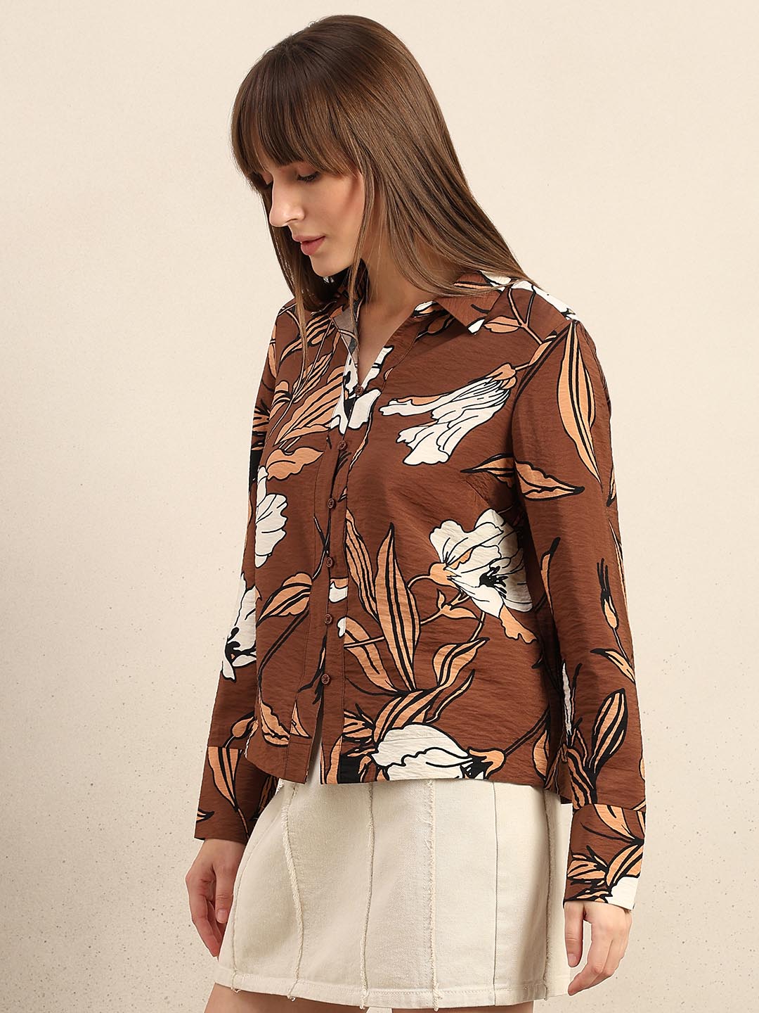 Brown Floral Printed Shirt