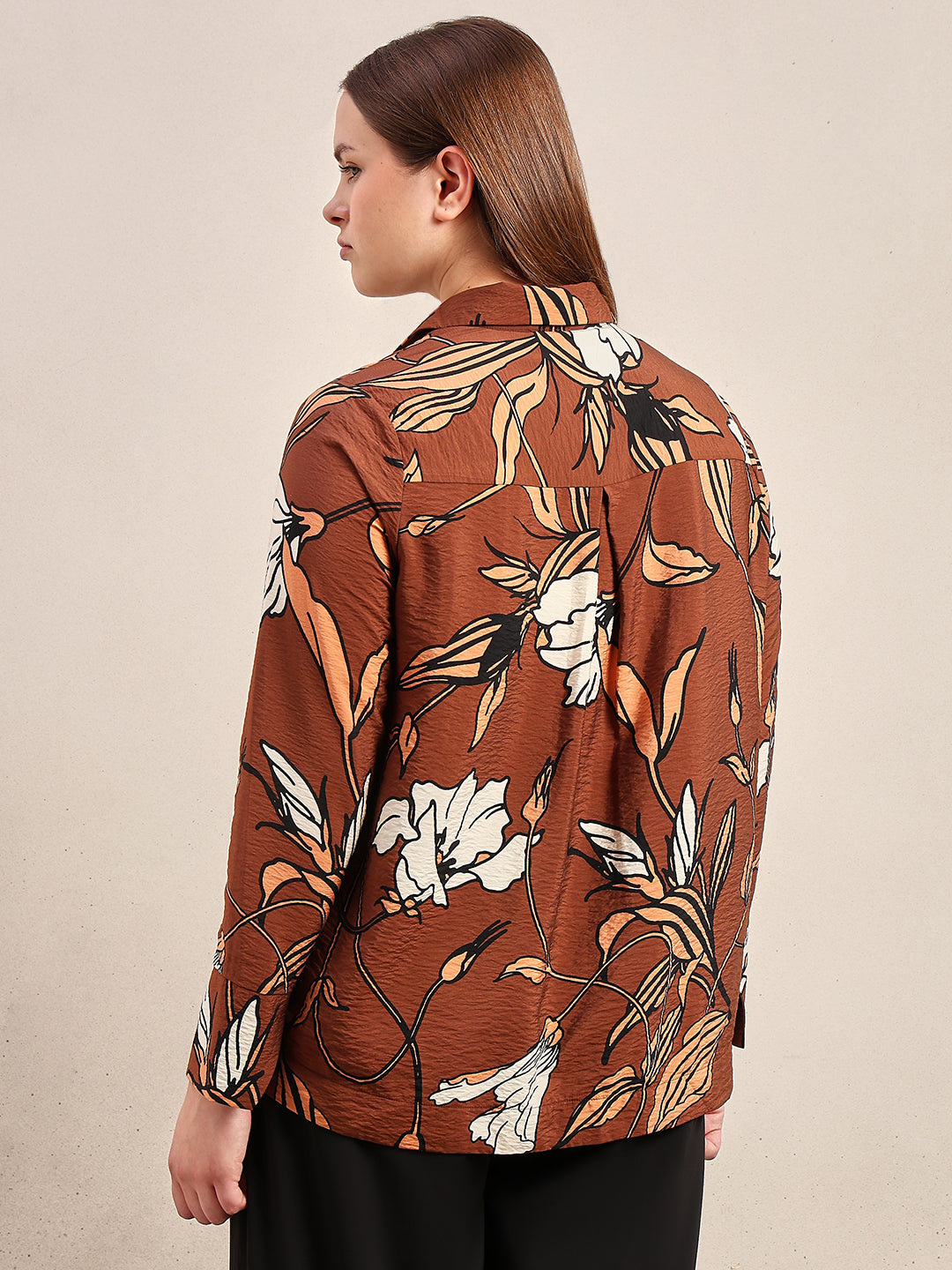CURVE Dark Brown Floral Shirt