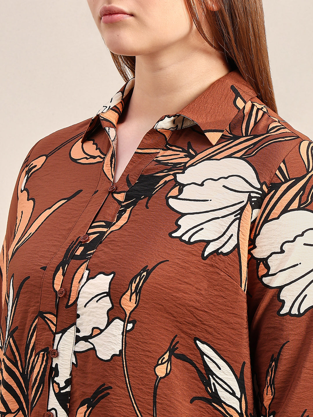 CURVE Dark Brown Floral Shirt