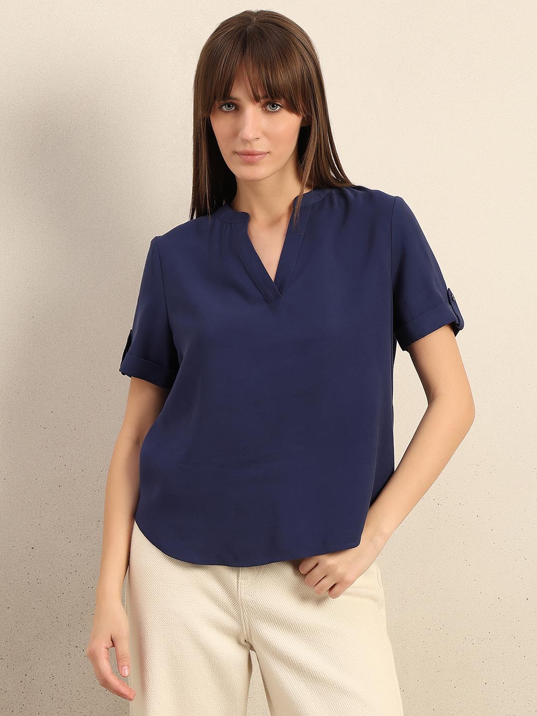 Navy Blue V-Neck Top