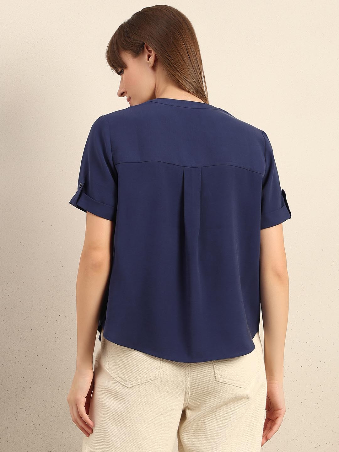 Navy Blue V-Neck Top