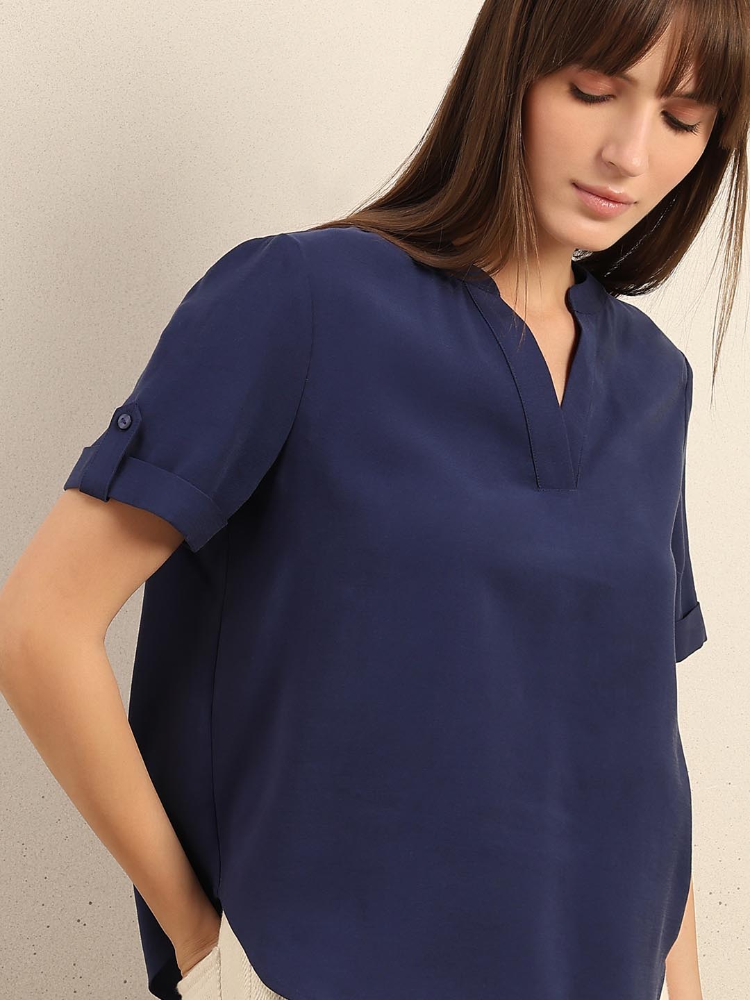 Navy Blue V-Neck Top