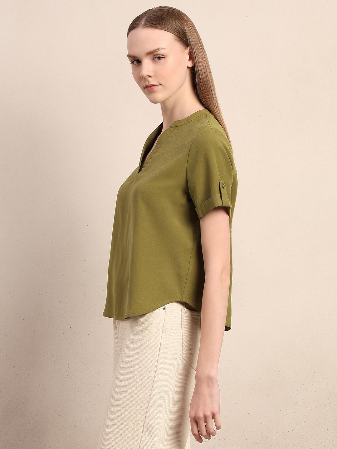 Dark Green V-Neck Top