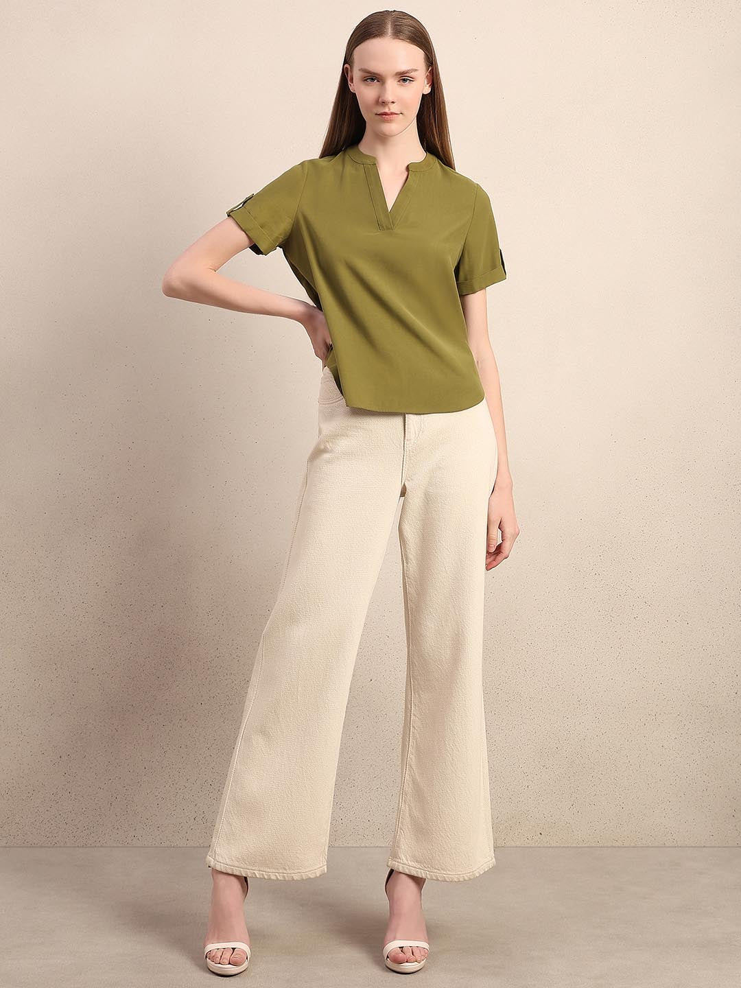 Dark Green V-Neck Top