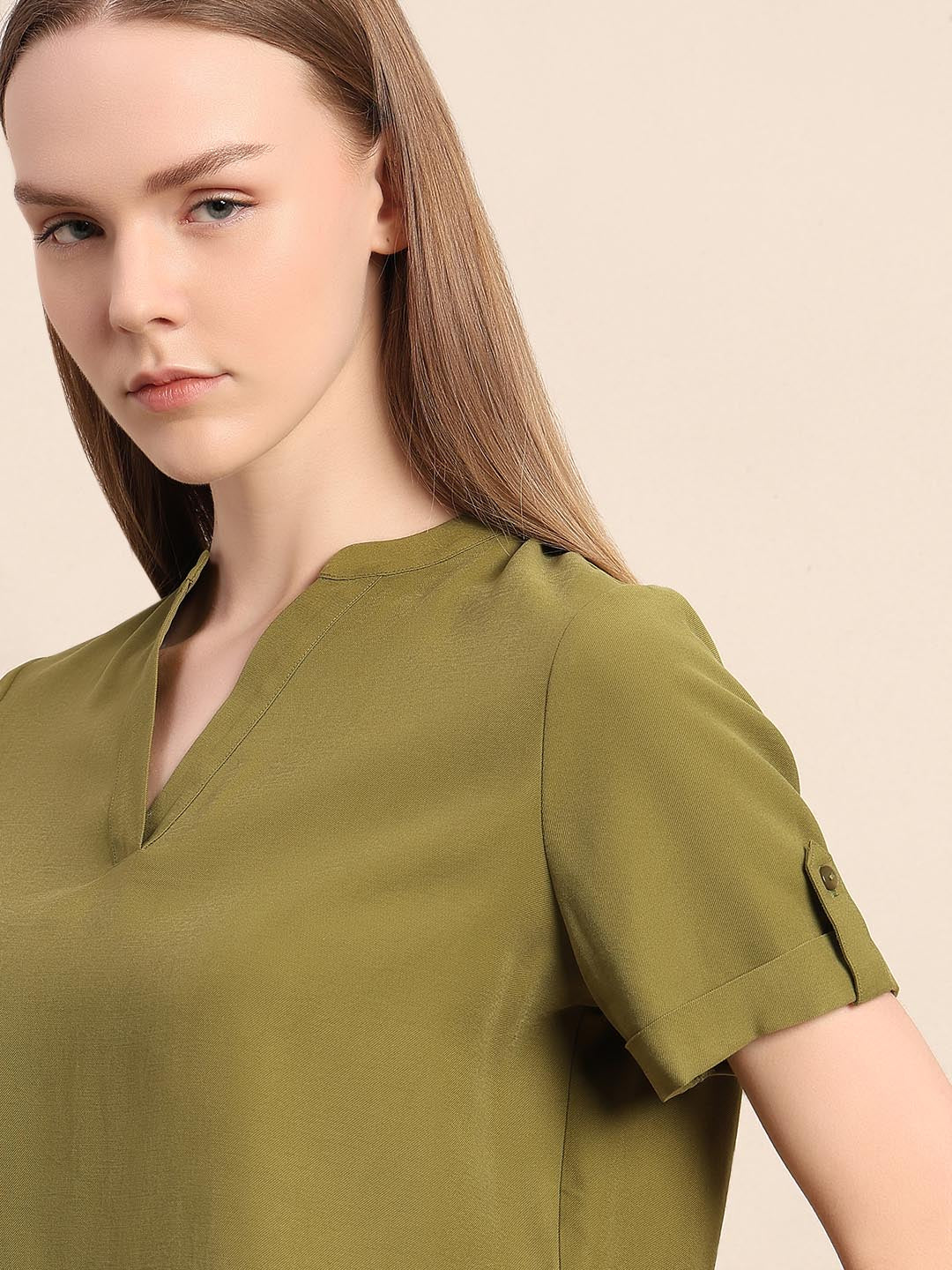 Dark Green V-Neck Top