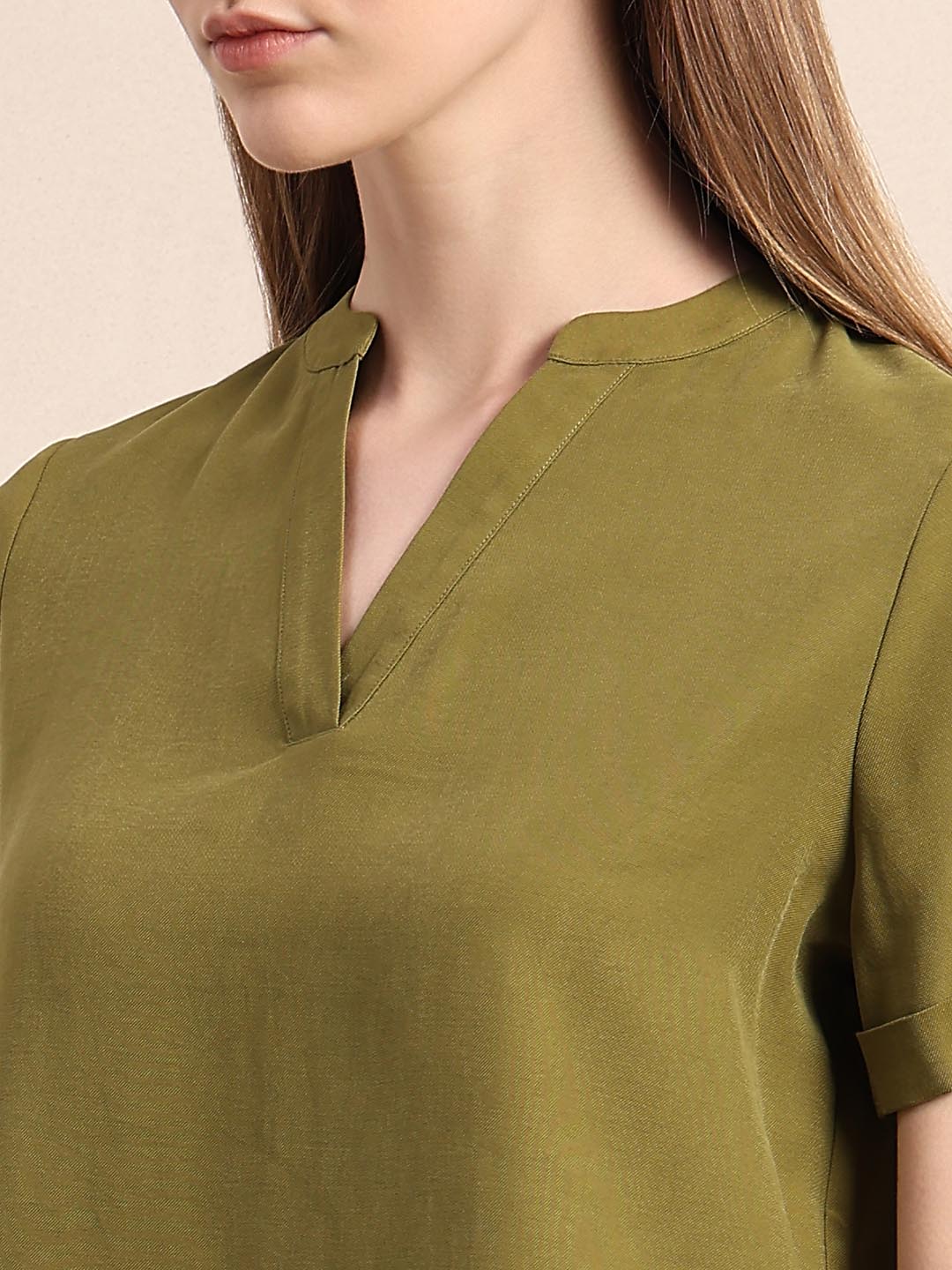 Dark Green V-Neck Top