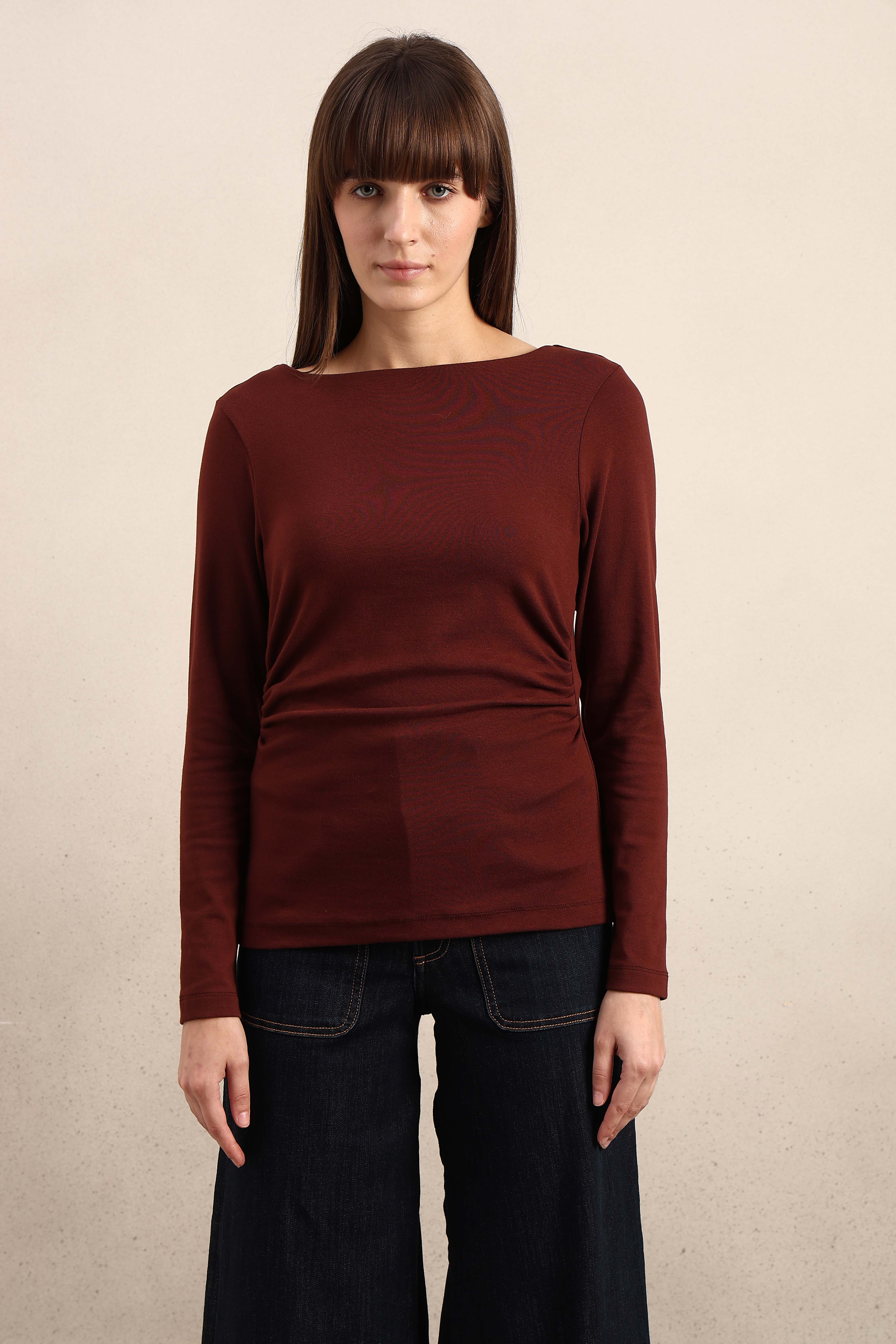 Ruched Boat Neck Top