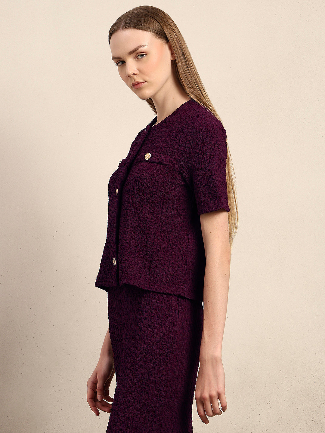 Golden Button Textured Knit Top