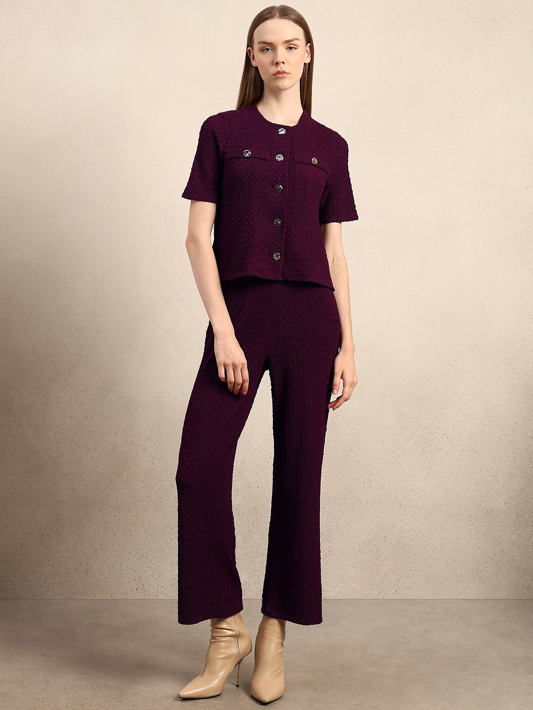 Golden Button Textured Knit Top