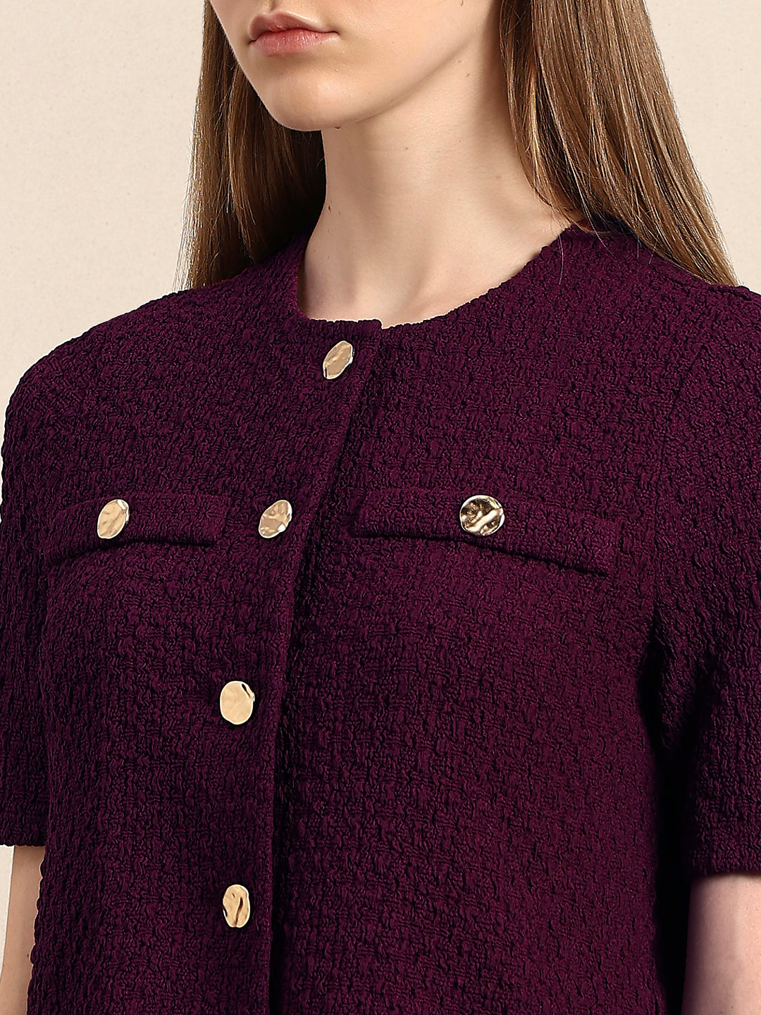 Golden Button Textured Knit Top