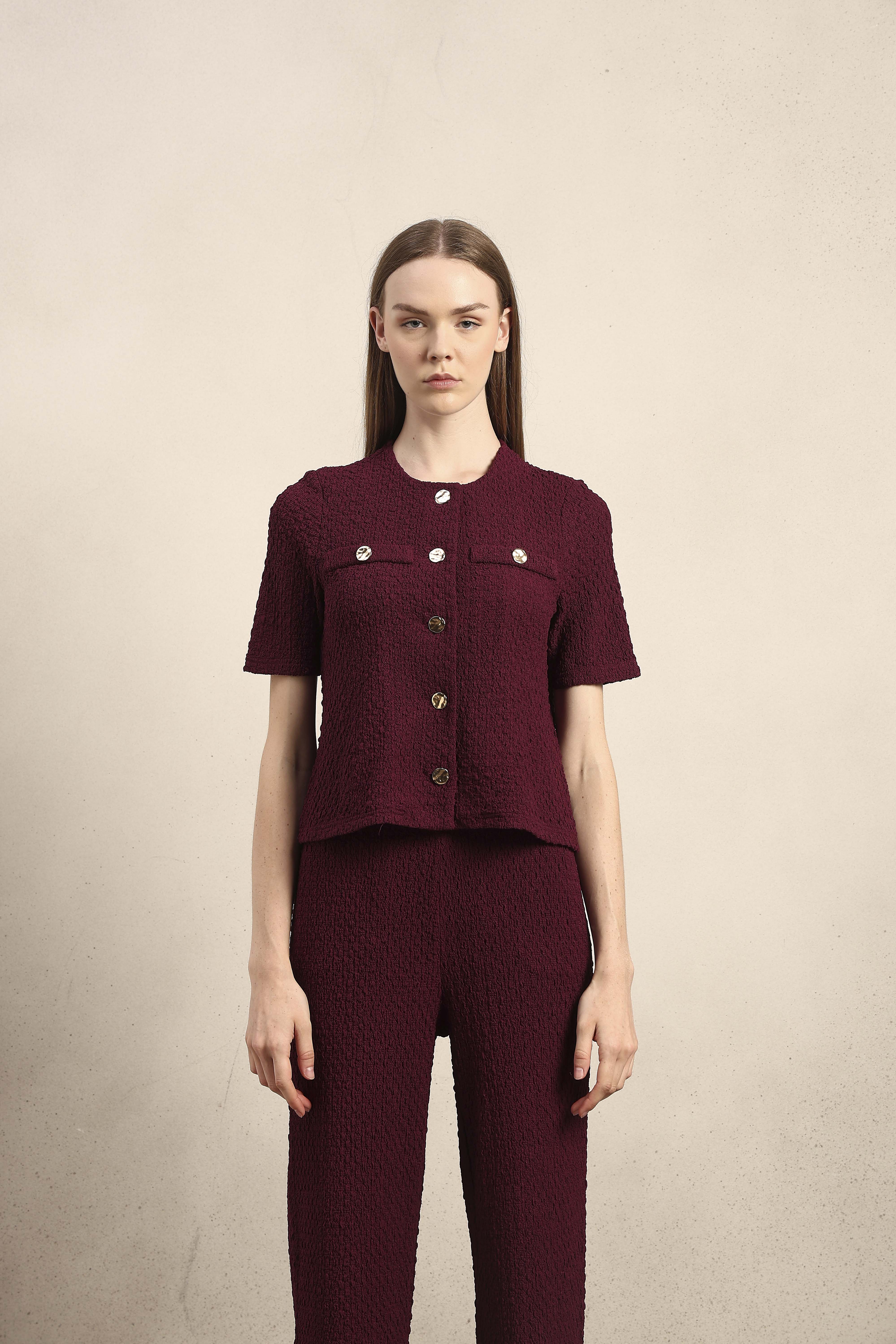 Golden Button Textured Knit Top