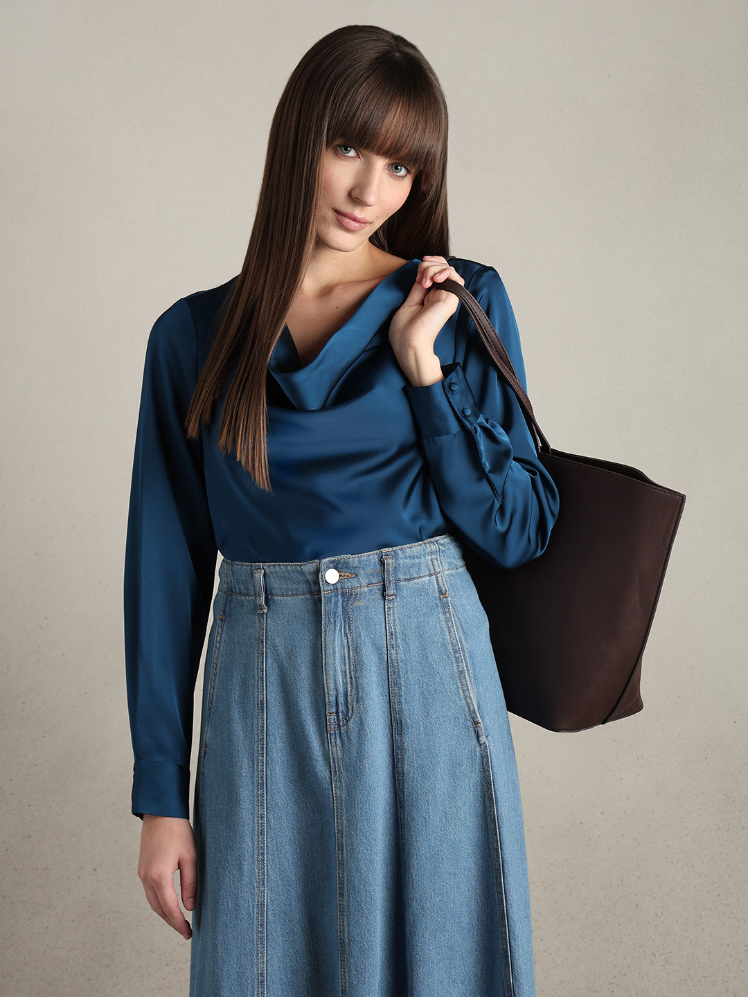 Cowl Neck Satin Top - XS