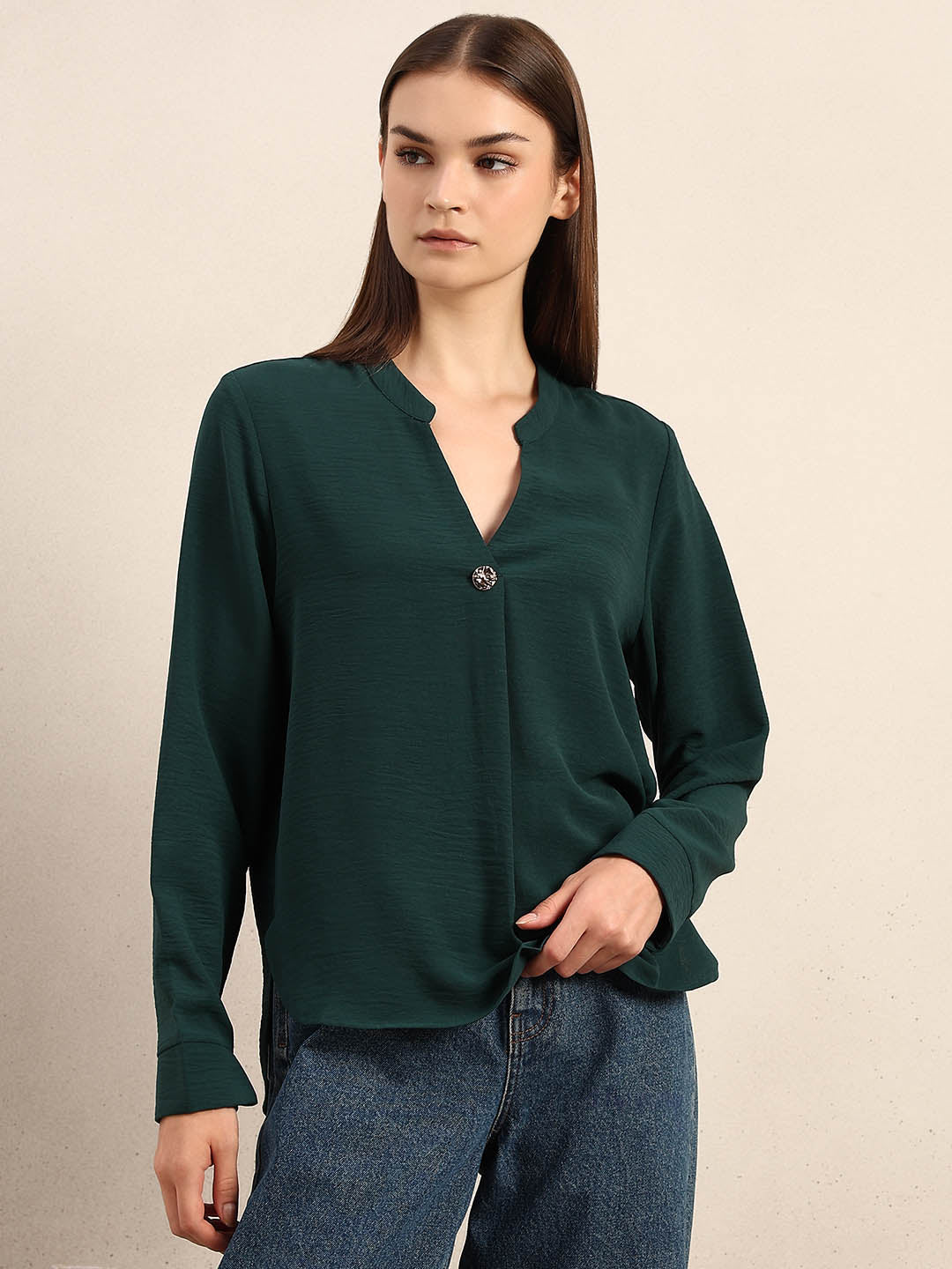 Dark Green V-Neck Top