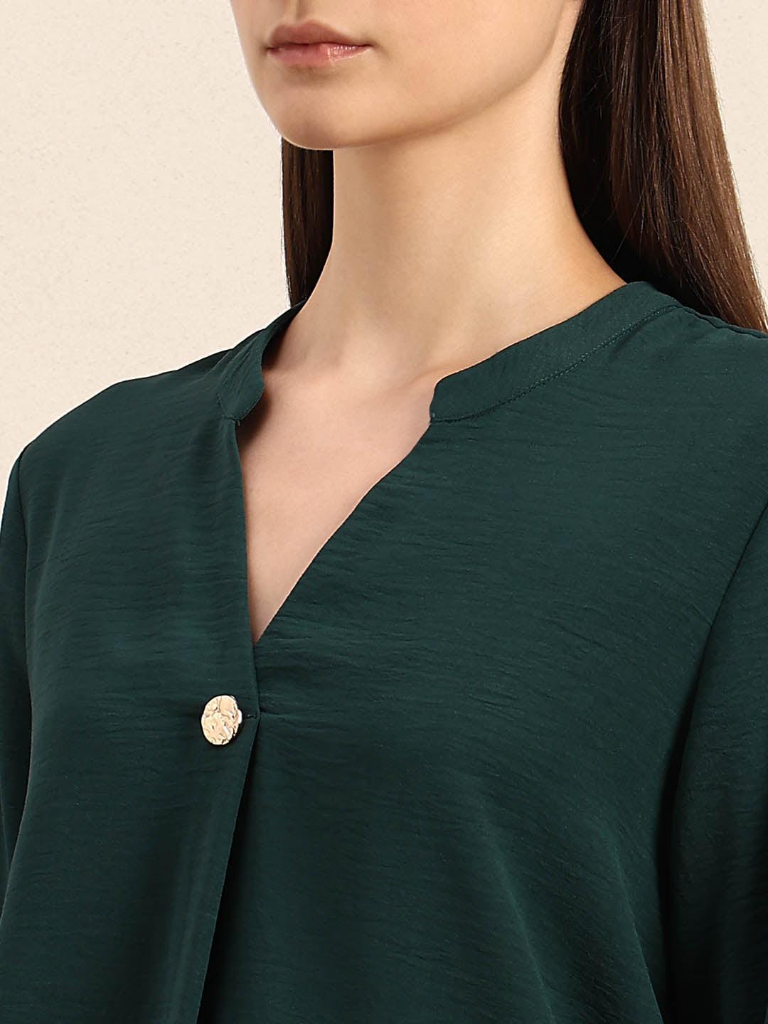 Dark Green V-Neck Top