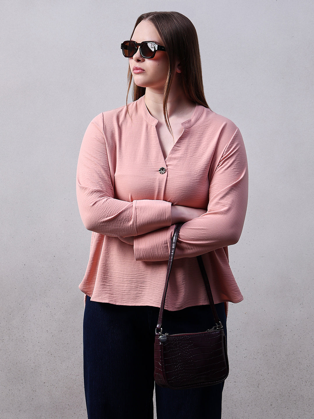 CURVE Pink V-Neck Top