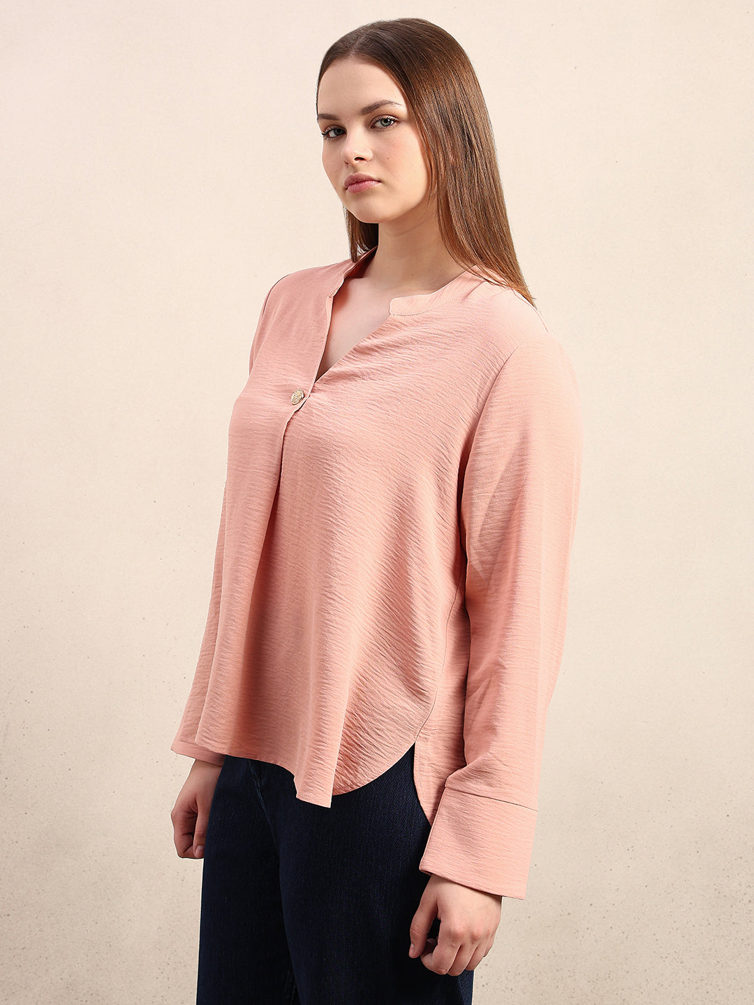 CURVE Pink V-Neck Top