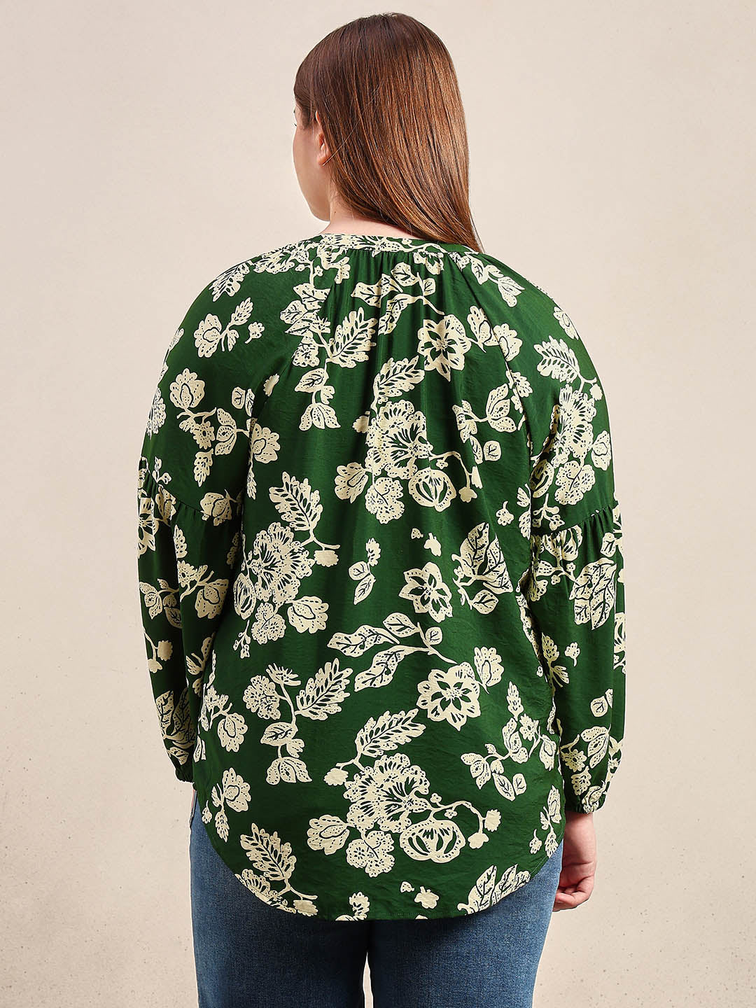 Curve Green Floral V-Neck Top