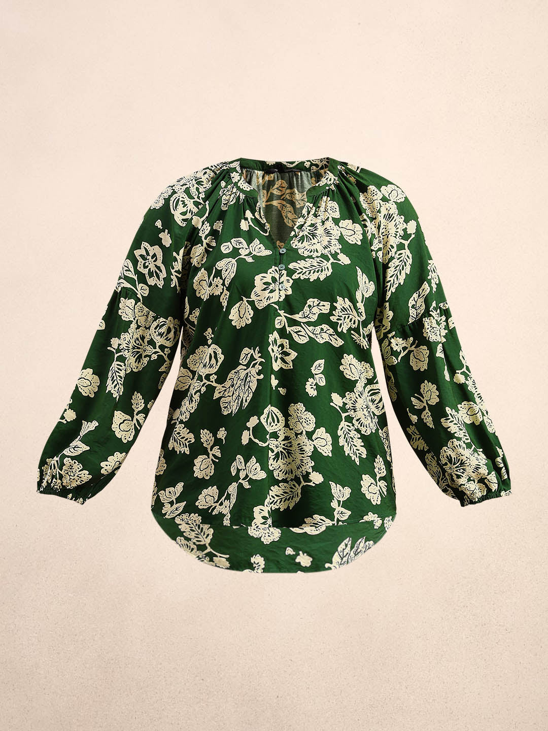 Curve Green Floral V-Neck Top