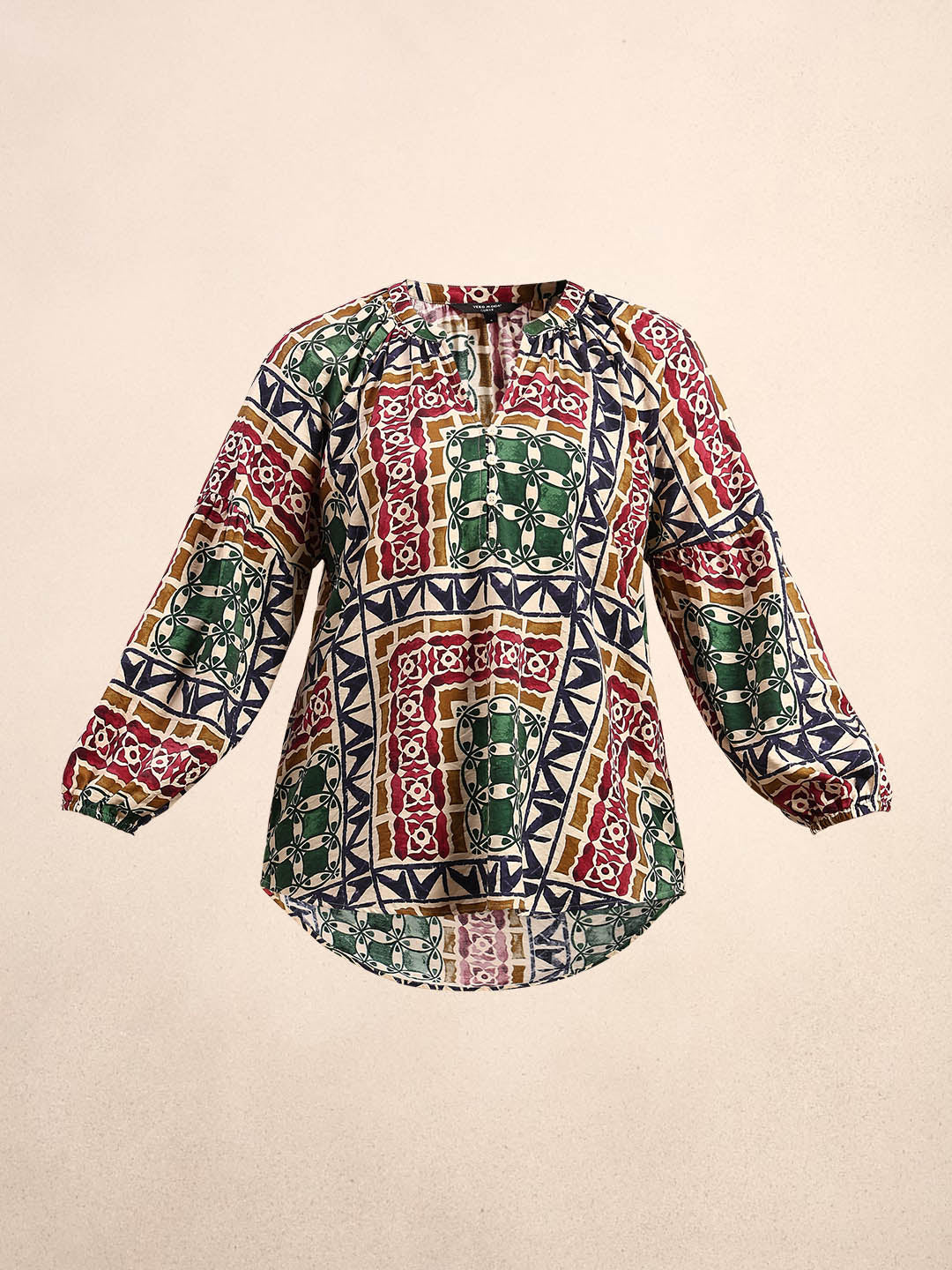 Curve Multi-Colour Printed V-Neck Top