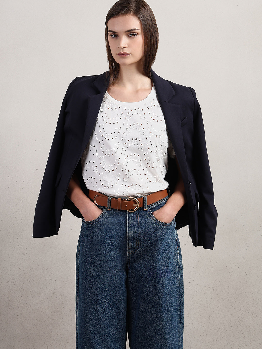 White Textured Cotton T-shirt