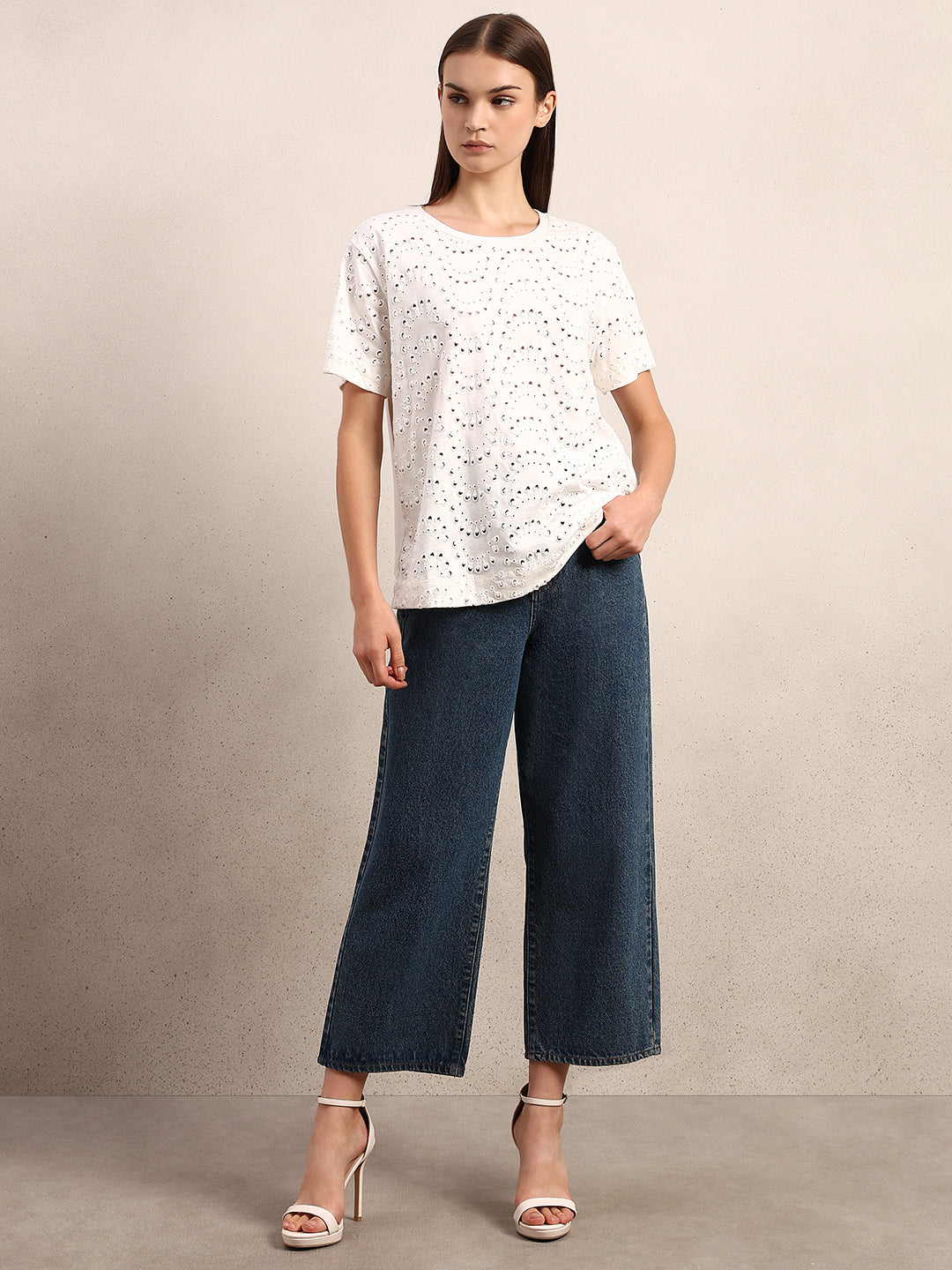 White Textured Cotton T-shirt