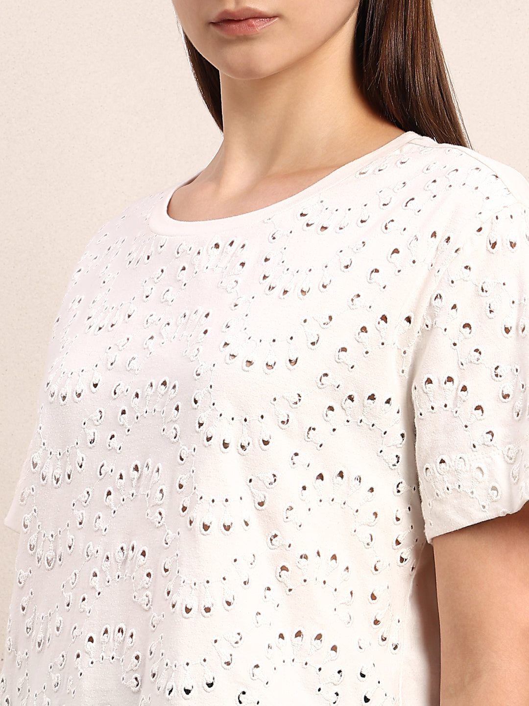 White Textured Cotton T-shirt