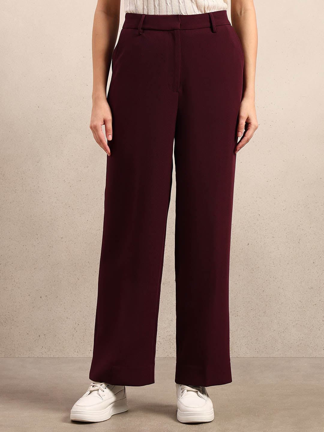 Maroon High Rise Tailored Pants
