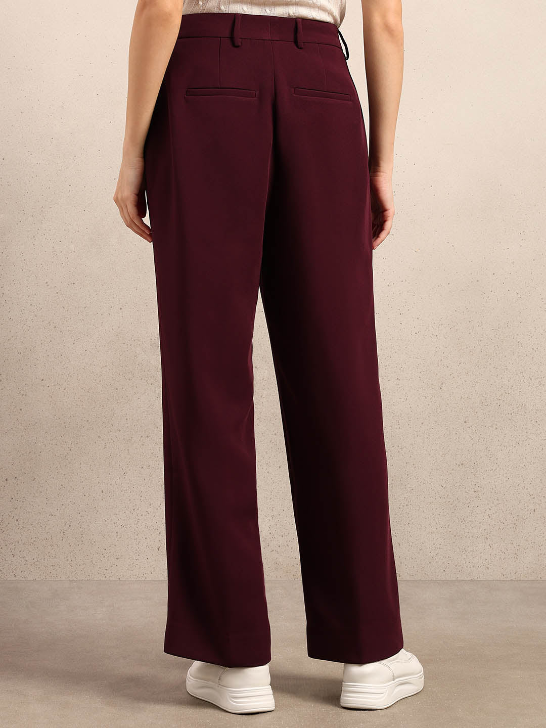 Maroon High Rise Tailored Pants