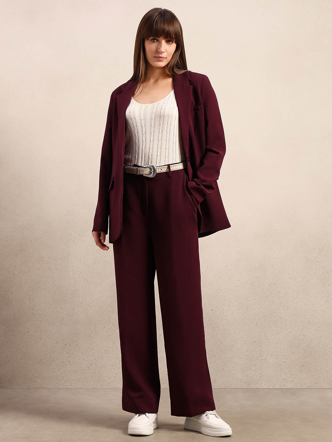 Maroon High Rise Tailored Pants