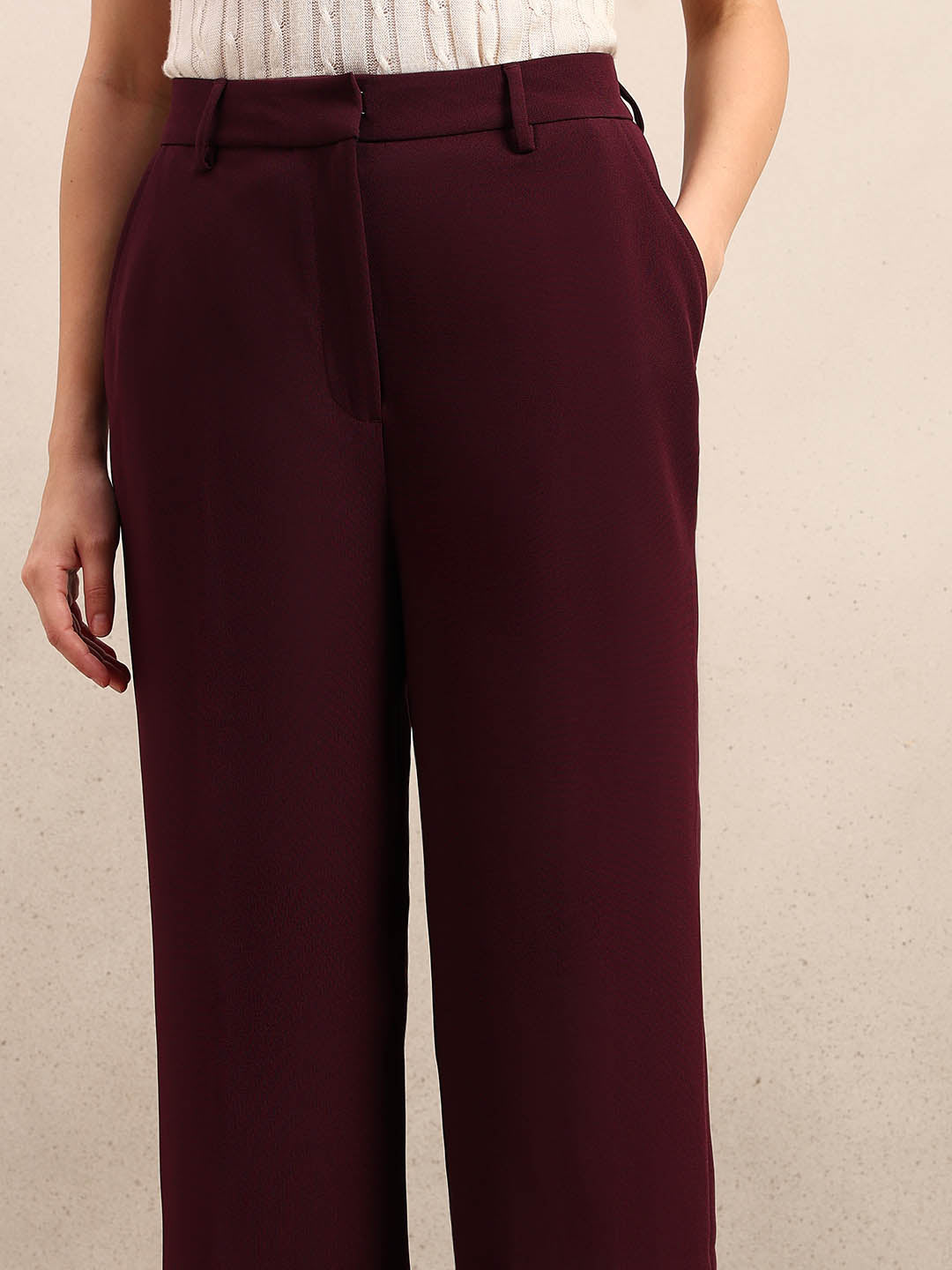 Maroon High Rise Tailored Pants