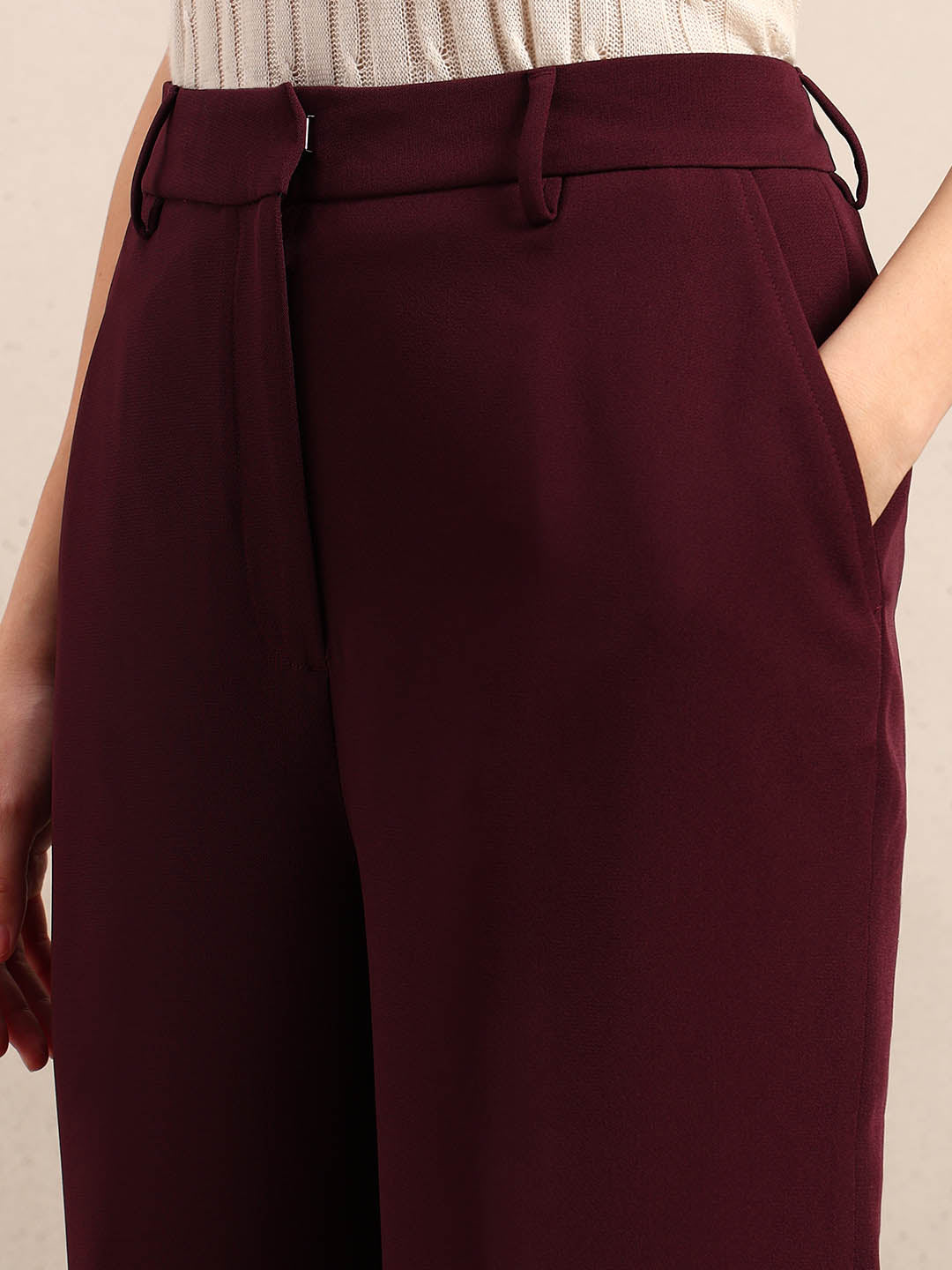 Maroon High Rise Tailored Pants