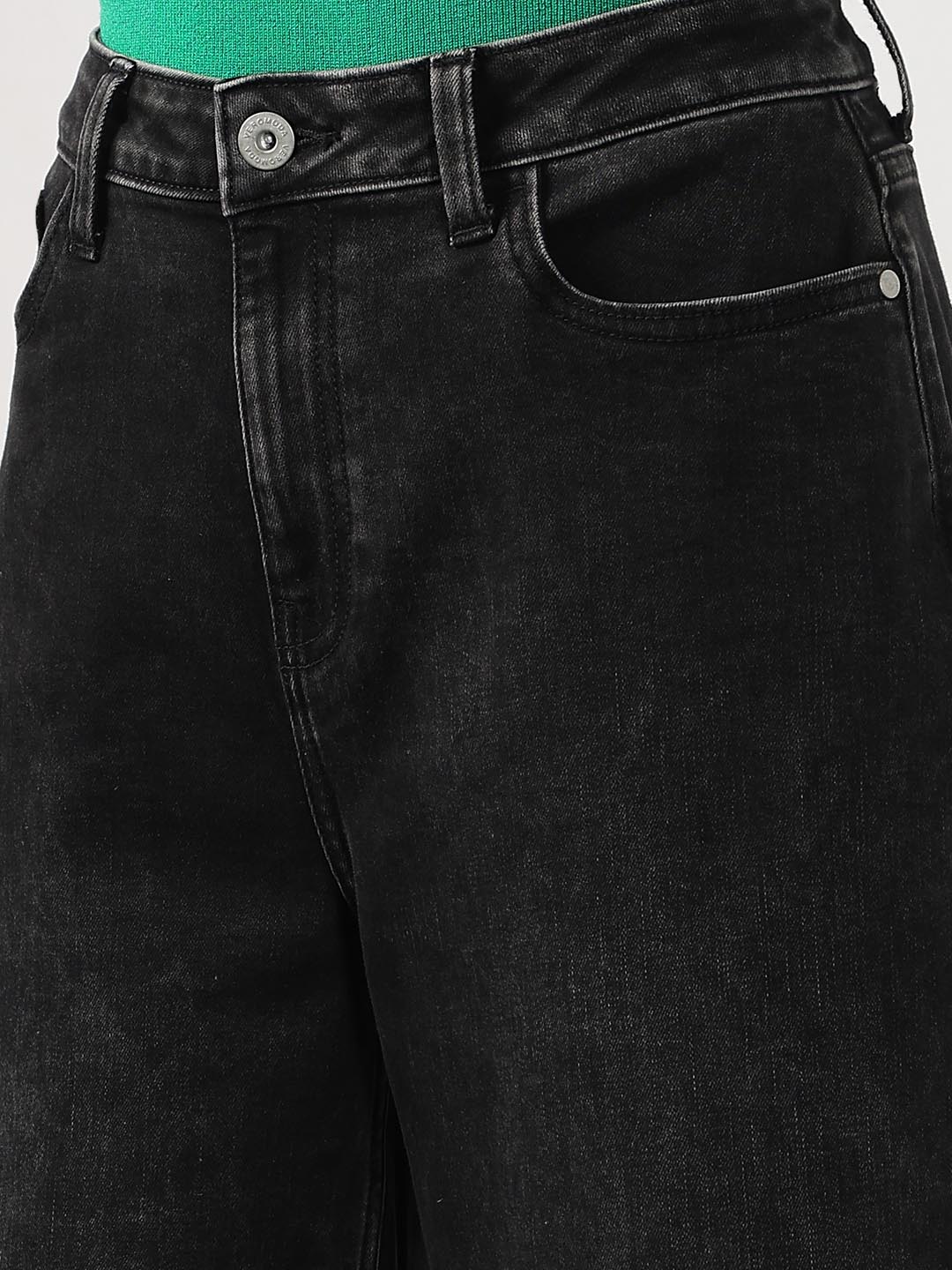 Black Mid Rise Wide Leg Jeans