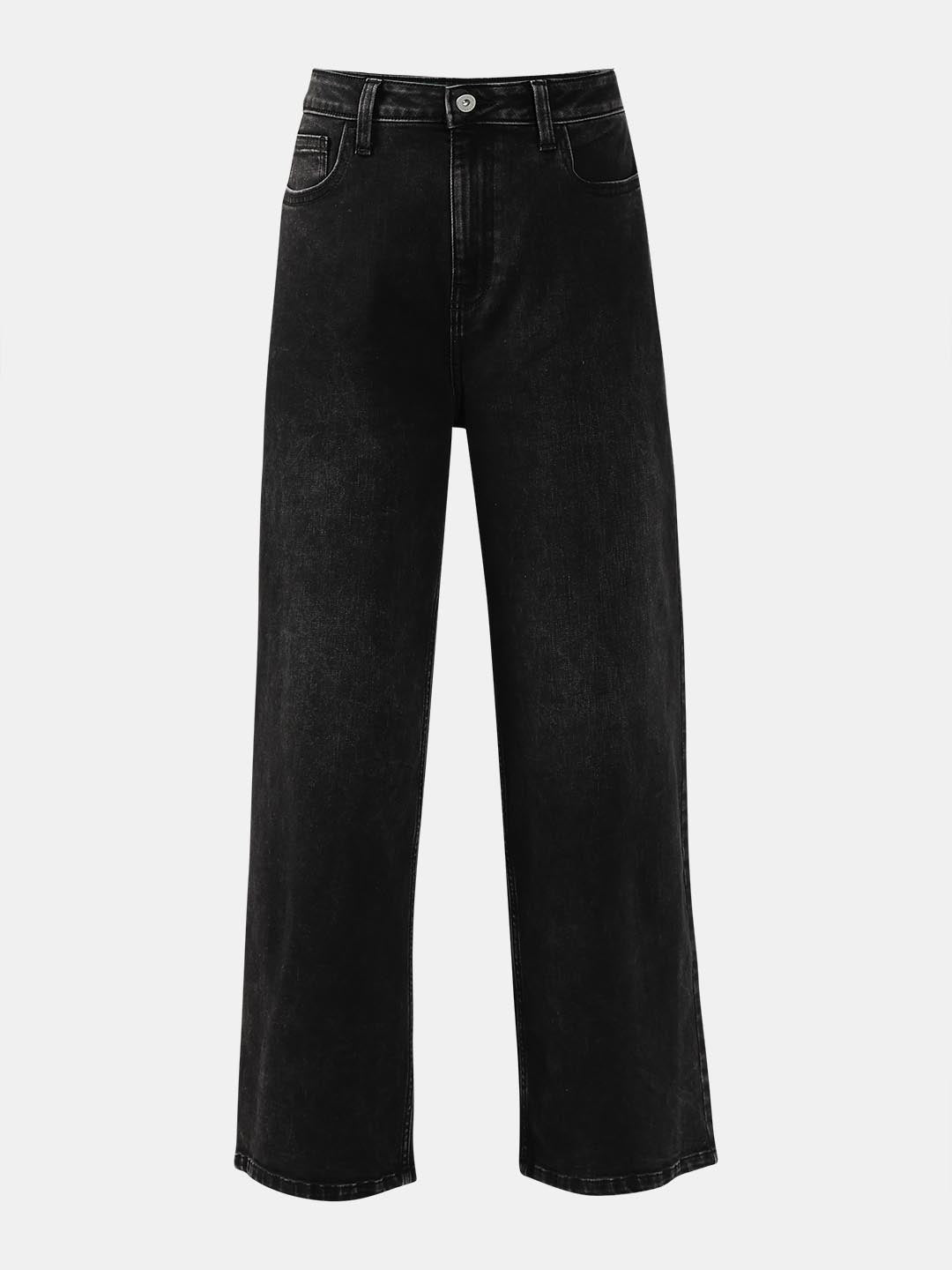 Black Mid Rise Wide Leg Jeans