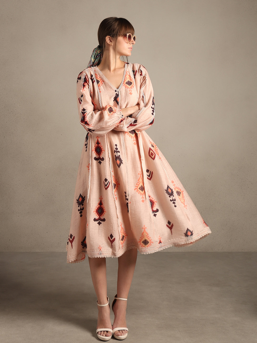 Pink Printed Midi Dress