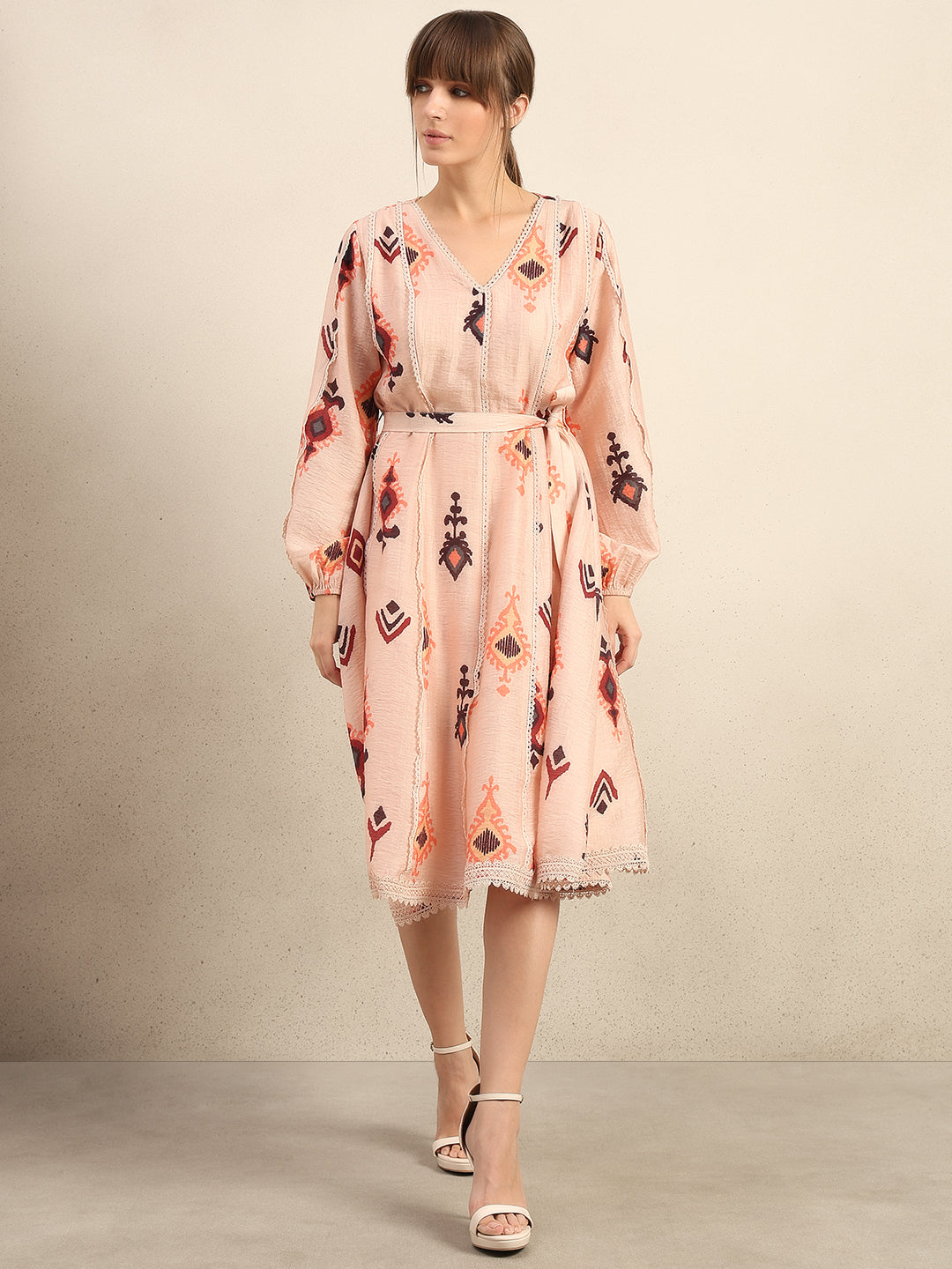 Pink Printed Midi Dress