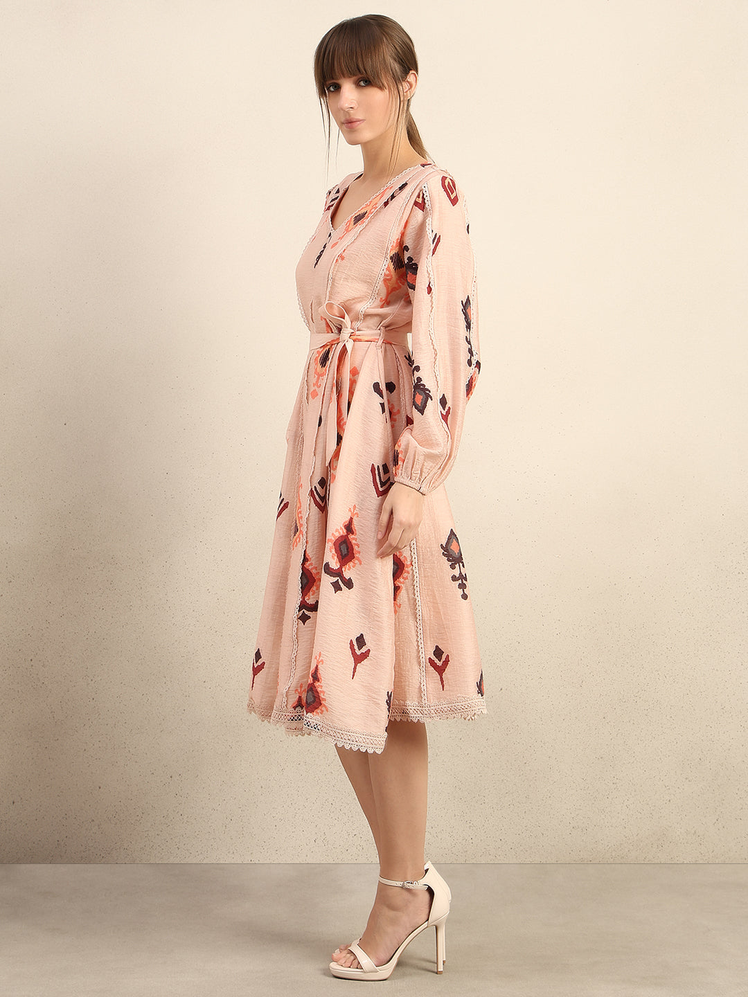 Pink Printed Midi Dress
