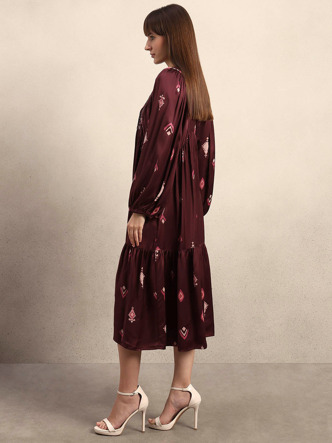 Embroidered Printed Midi Dress