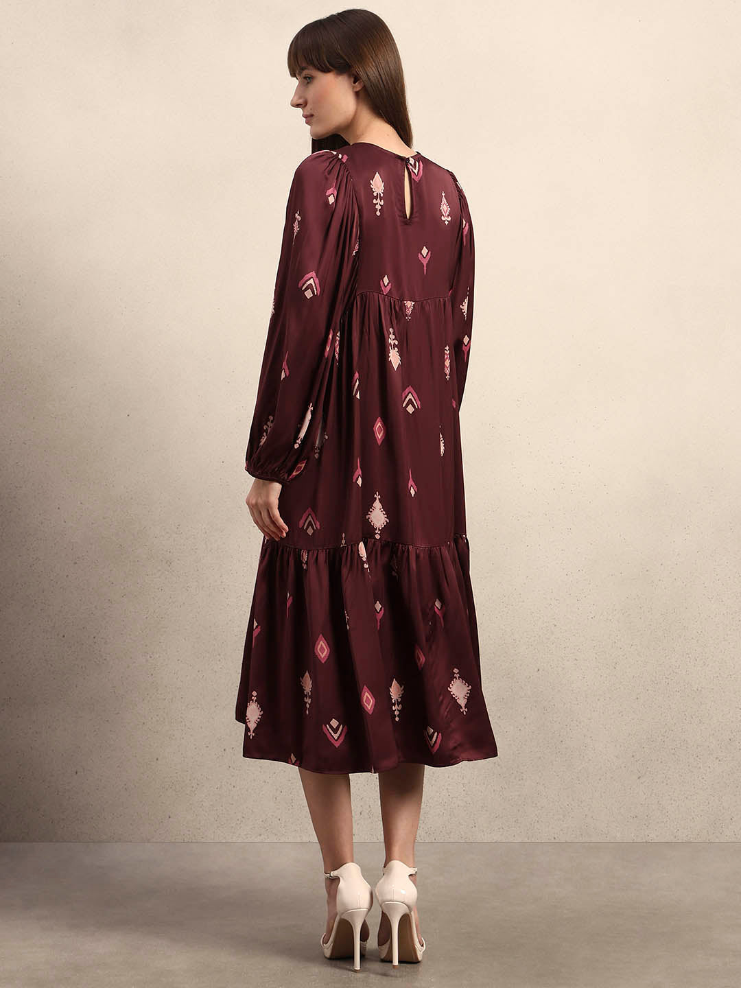 Embroidered Printed Midi Dress