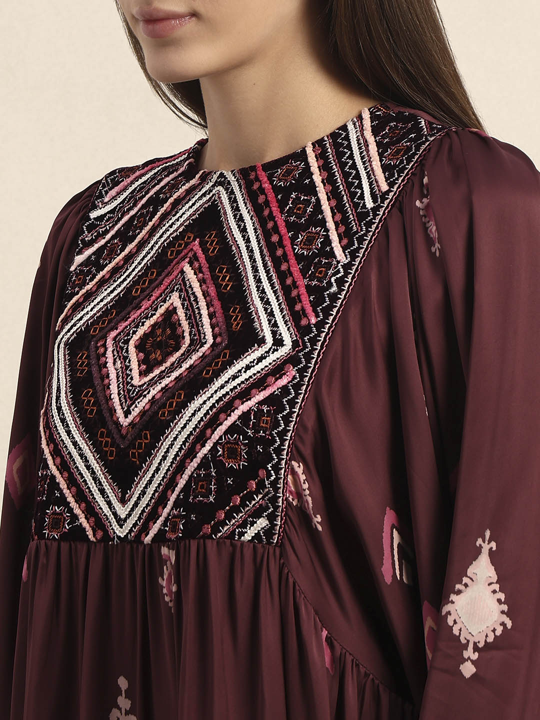 Embroidered Printed Midi Dress