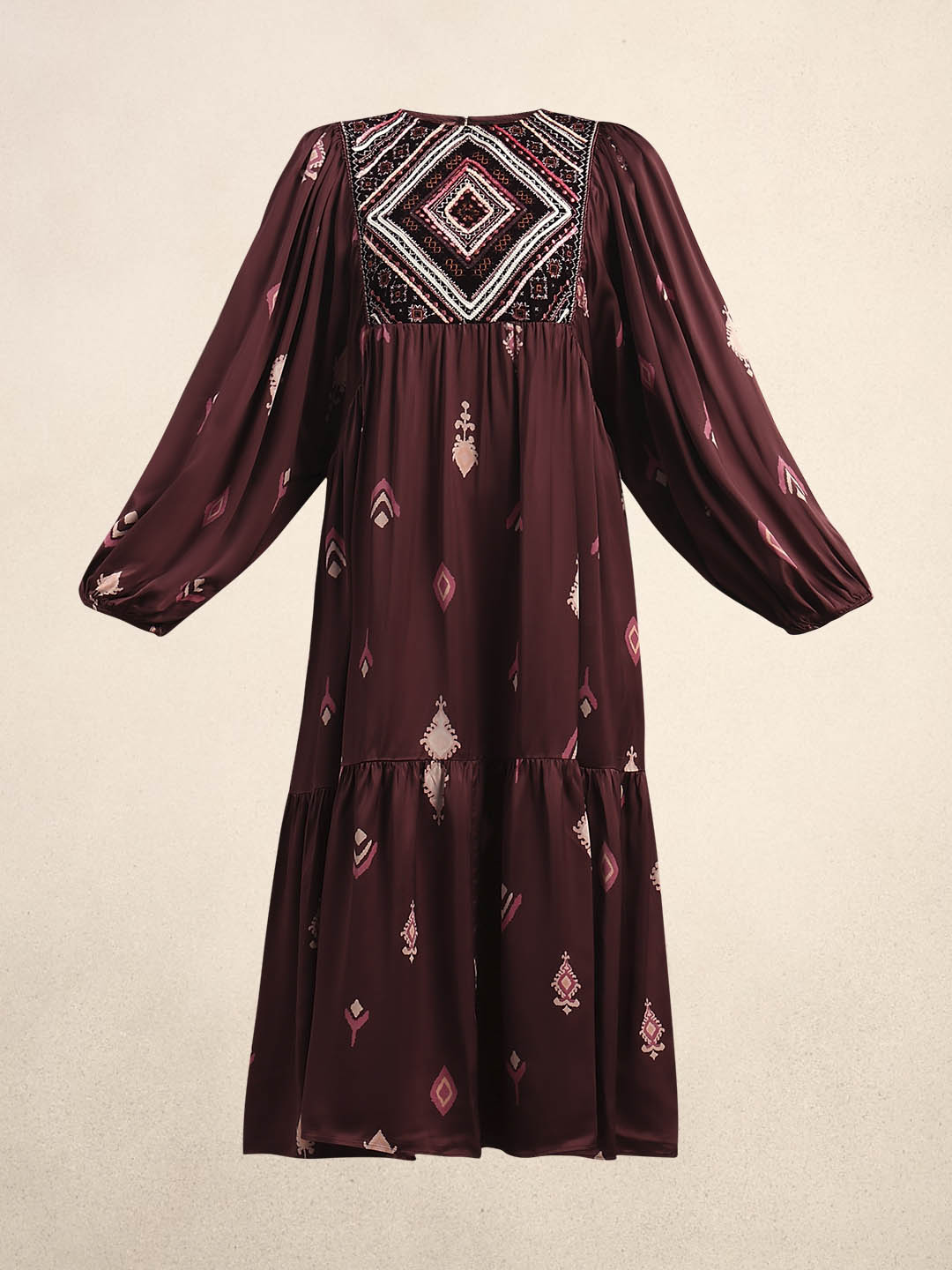 Embroidered Printed Midi Dress