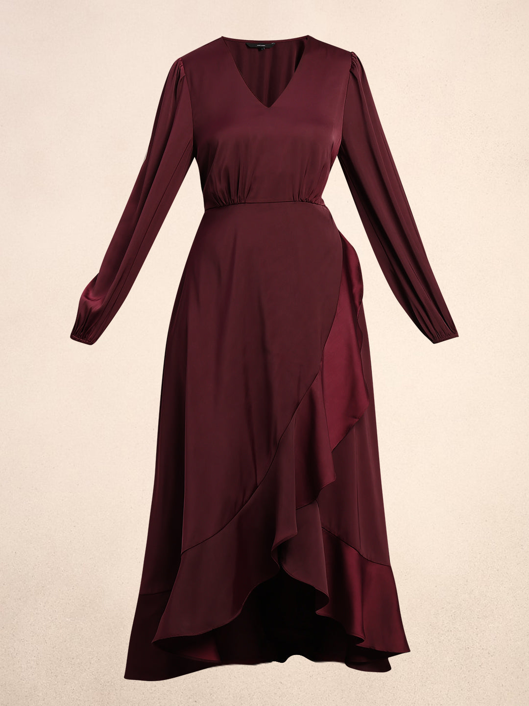 Ruffle Detail V-Neck Midi Dress