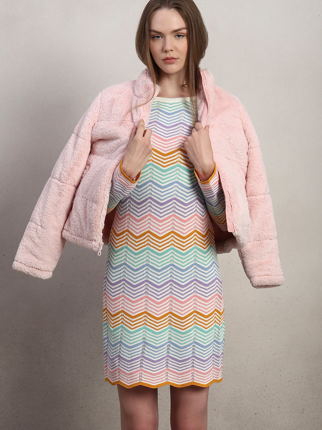 Chevron Print Knitted Mini Dress