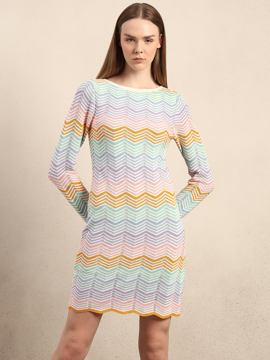 Chevron Print Knitted Mini Dress